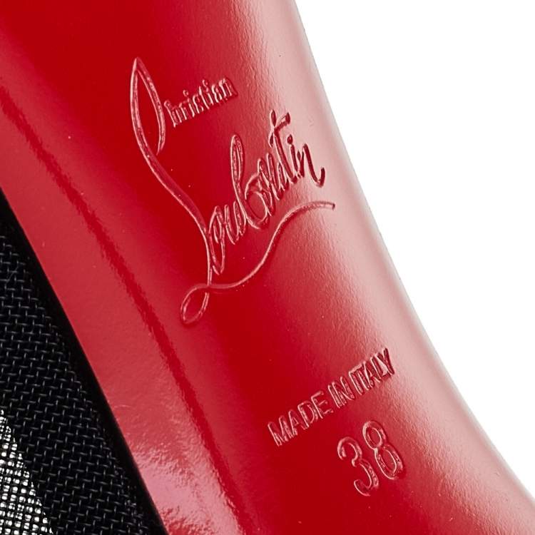 Pre Owned Christian Louboutin Black Mesh Open Ondessa Lace Up Booties Size 38