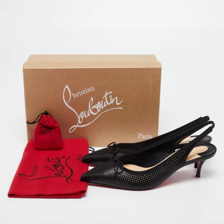 Pre Owned Christian Louboutin Black Perforated Leather Hall Slingback Pumps Size 38
