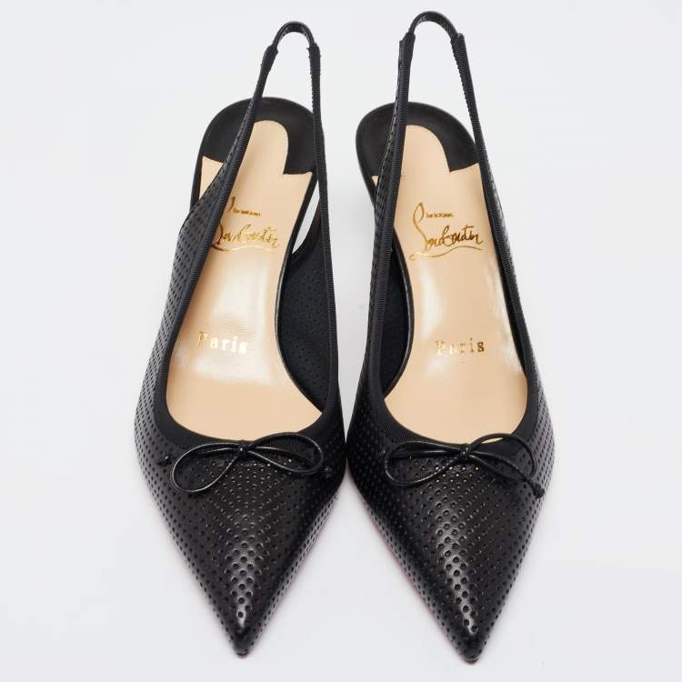 Pre Owned Christian Louboutin Black Perforated Leather Hall Slingback Pumps Size 38