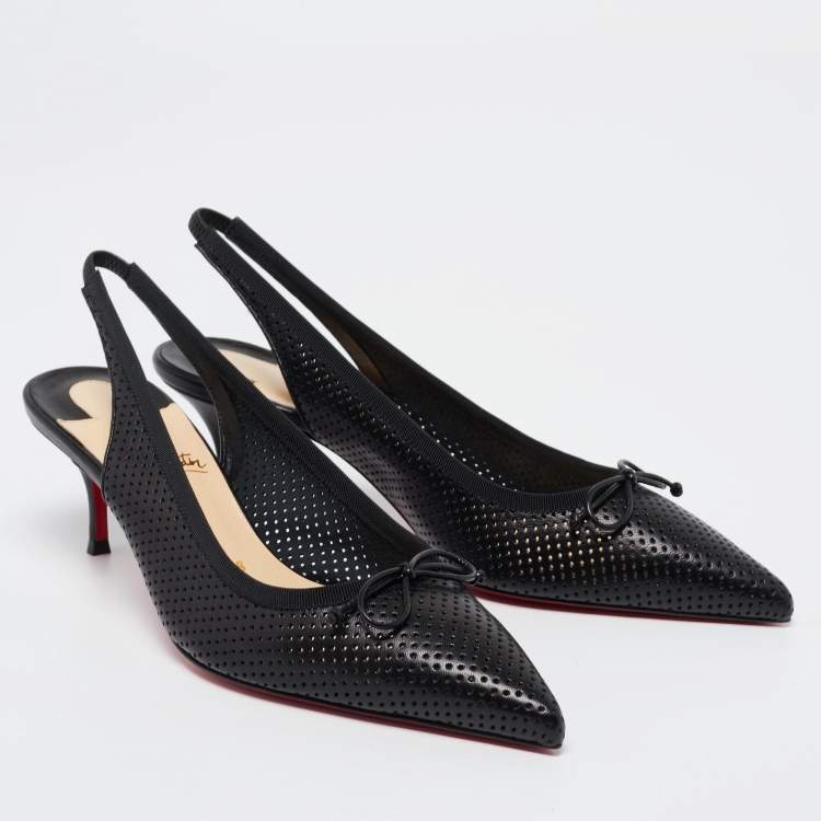 Pre Owned Christian Louboutin Black Perforated Leather Hall Slingback Pumps Size 38