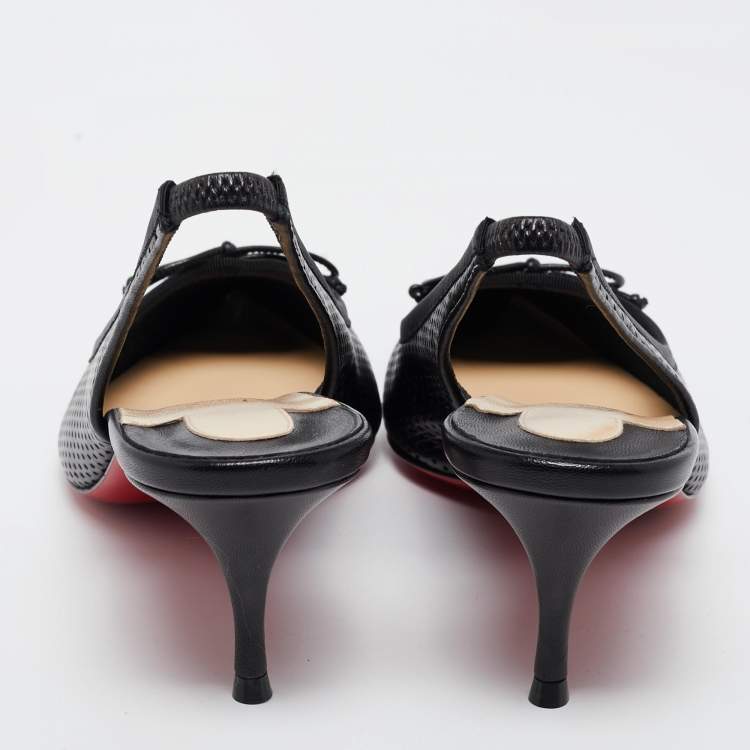 Pre Owned Christian Louboutin Black Perforated Leather Hall Slingback Pumps Size 38