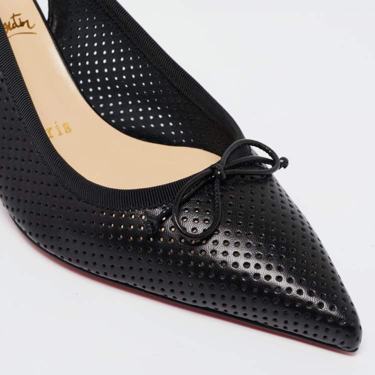 Pre Owned Christian Louboutin Black Perforated Leather Hall Slingback Pumps Size 38
