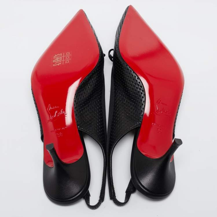 Pre Owned Christian Louboutin Black Perforated Leather Hall Slingback Pumps Size 38