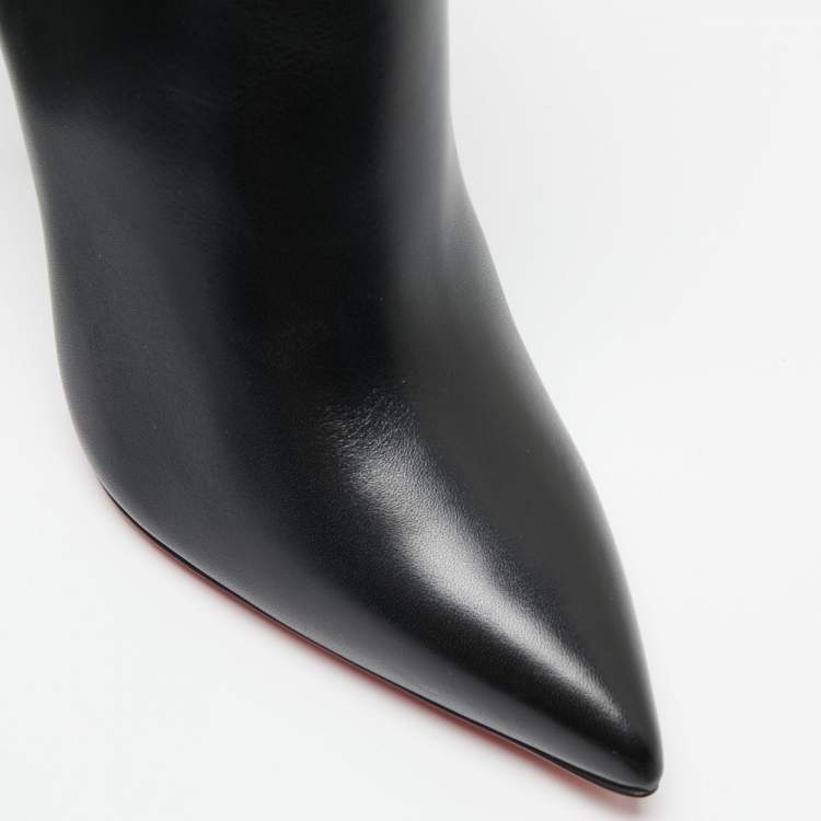 Pre Owned Christian Louboutin Black Leather Booty Chain Spiked Boots 37.5