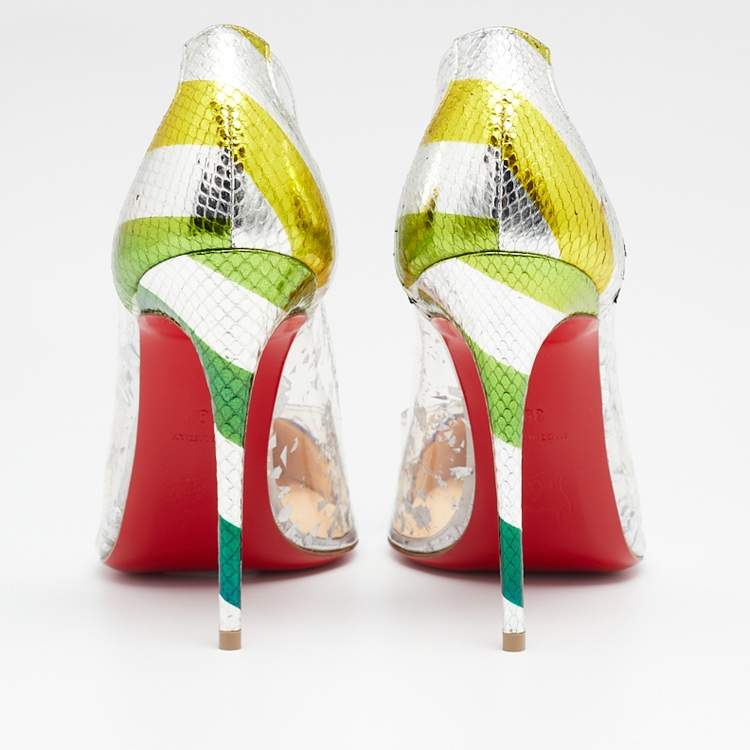 Pre Owned Christian Louboutin Multicolor PVC, Snakeskin And Patent Leather Pointed Toe Pumps Size 39