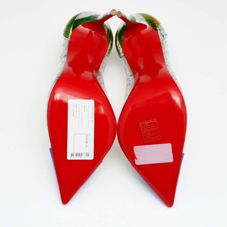 Pre Owned Christian Louboutin Multicolor PVC, Snakeskin And Patent Leather Pointed Toe Pumps Size 39