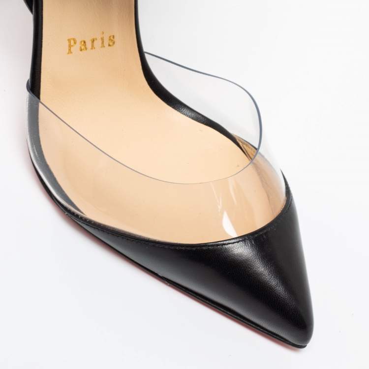 Pre Owned Christian Louboutin Black Leather and PVC Multimiss Pumps Size 36.5