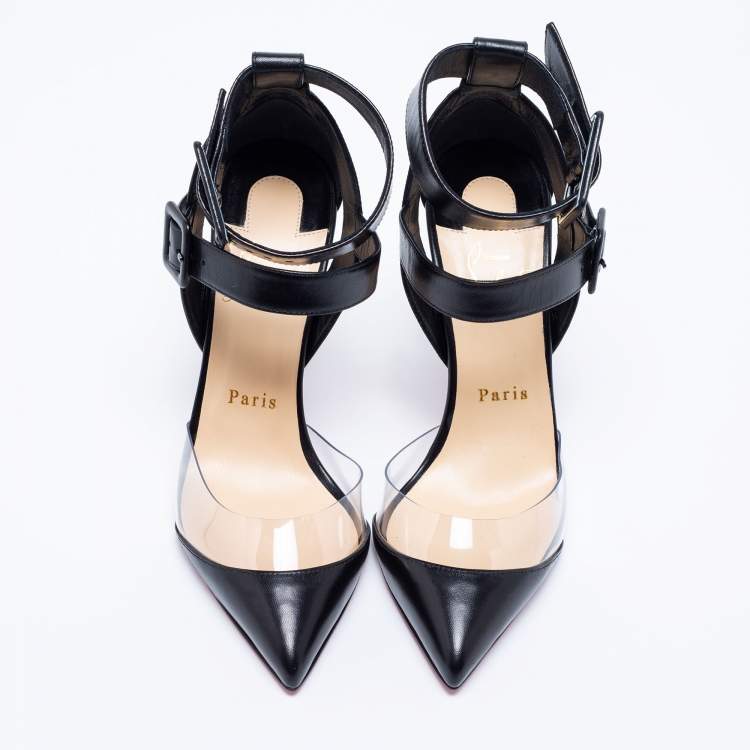 Pre Owned Christian Louboutin Black Leather and PVC Multimiss Pumps Size 36.5