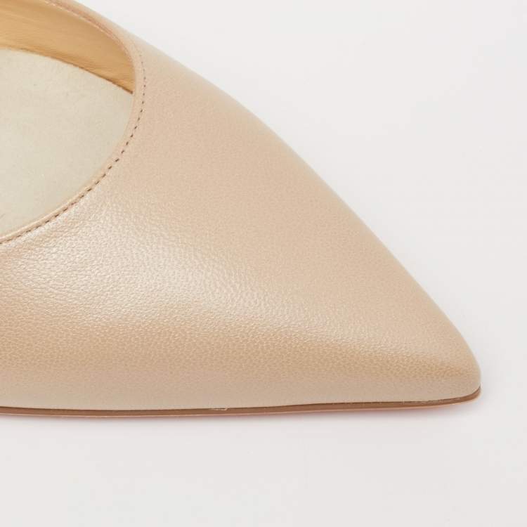 Pre Owned Christian Louboutin Beige Leather Choc Lock Flat Mules Size 39