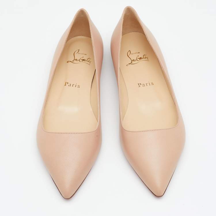 Pre Owned Christian Louboutin Beige Leather Ballalla Pointed Toe Ballet Flats Size 37.5