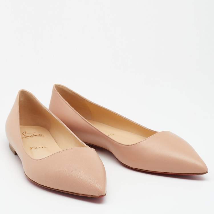 Pre Owned Christian Louboutin Beige Leather Ballalla Pointed Toe Ballet Flats Size 37.5