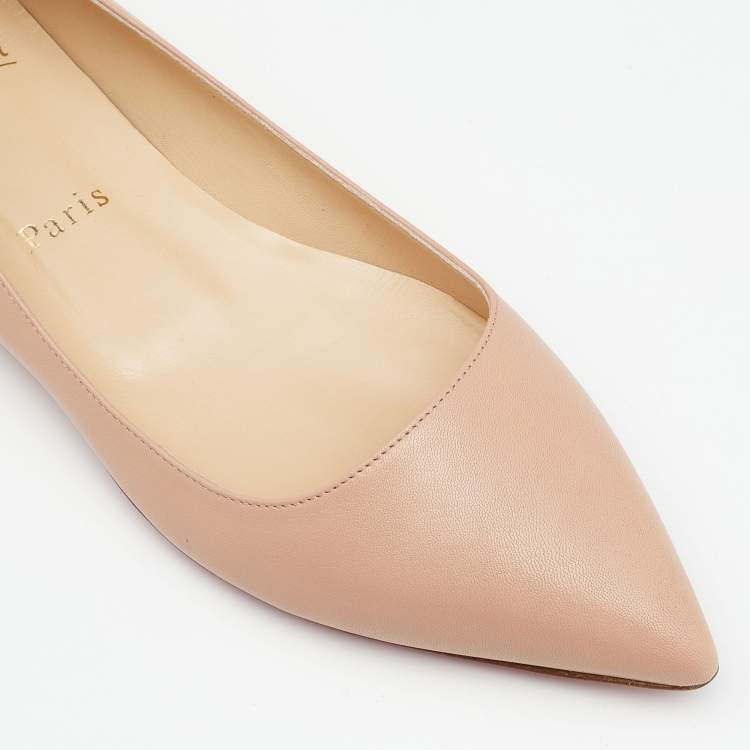 Pre Owned Christian Louboutin Beige Leather Ballalla Pointed Toe Ballet Flats Size 37.5