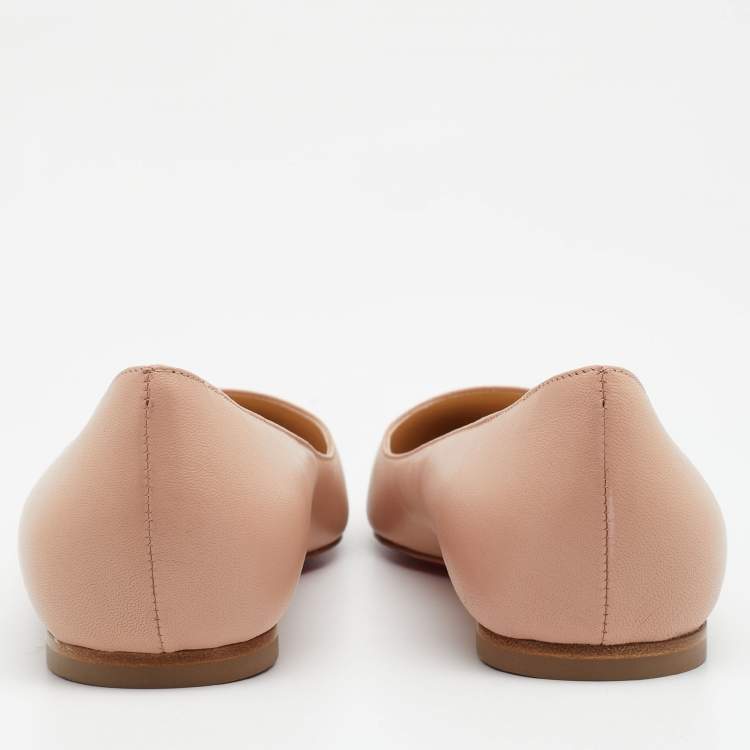 Pre Owned Christian Louboutin Beige Leather Ballalla Pointed Toe Ballet Flats Size 37.5
