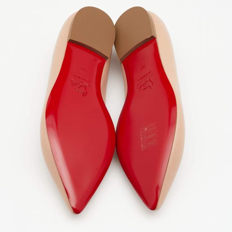 Pre Owned Christian Louboutin Beige Leather Ballalla Pointed Toe Ballet Flats Size 37.5