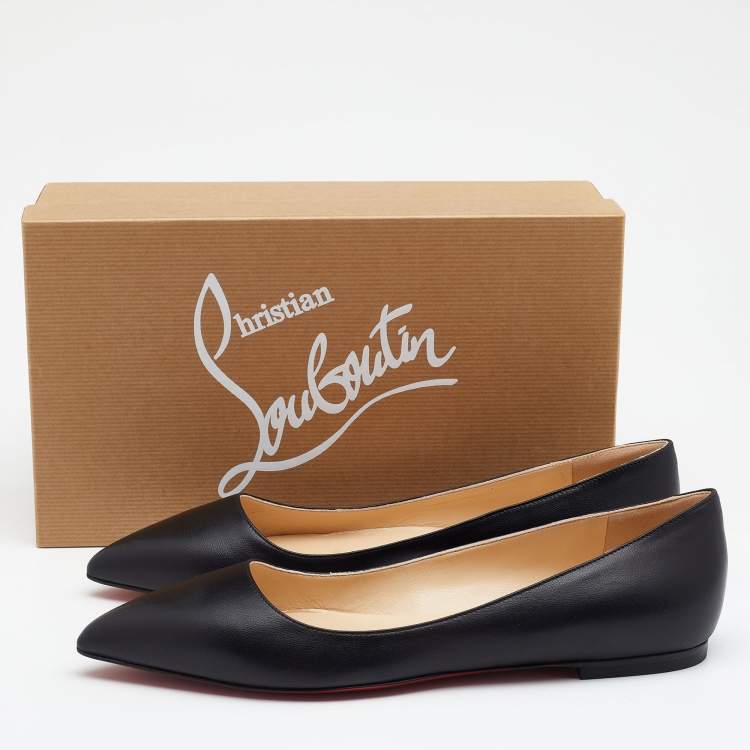 Pre Owned Christian Louboutin Black Leather Ballalla Pointed Toe Ballet Flats Size 38