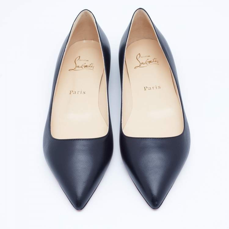 Pre Owned Christian Louboutin Black Leather Ballalla Pointed Toe Ballet Flats Size 38
