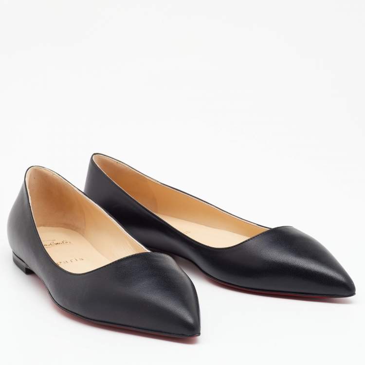 Pre Owned Christian Louboutin Black Leather Ballalla Pointed Toe Ballet Flats Size 38