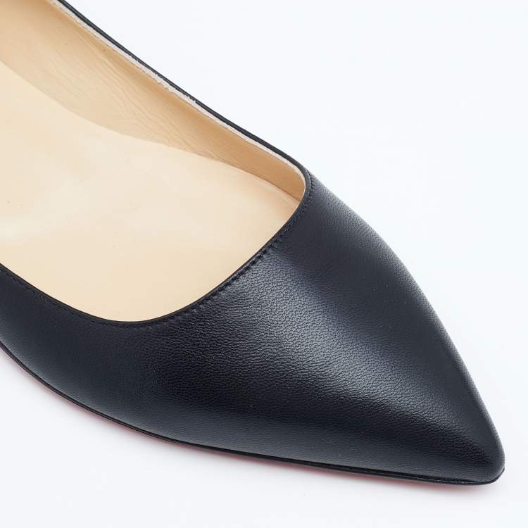 Pre Owned Christian Louboutin Black Leather Ballalla Pointed Toe Ballet Flats Size 38