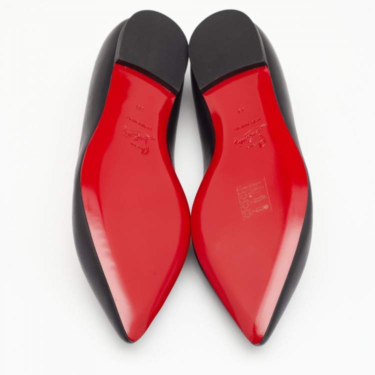 Pre Owned Christian Louboutin Black Leather Ballalla Pointed Toe Ballet Flats Size 38