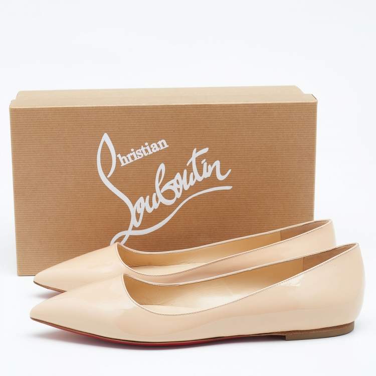 Pre Owned Christian Louboutin Beige Patent Leather Ballalla Pointed Toe Ballet Flats Size 38