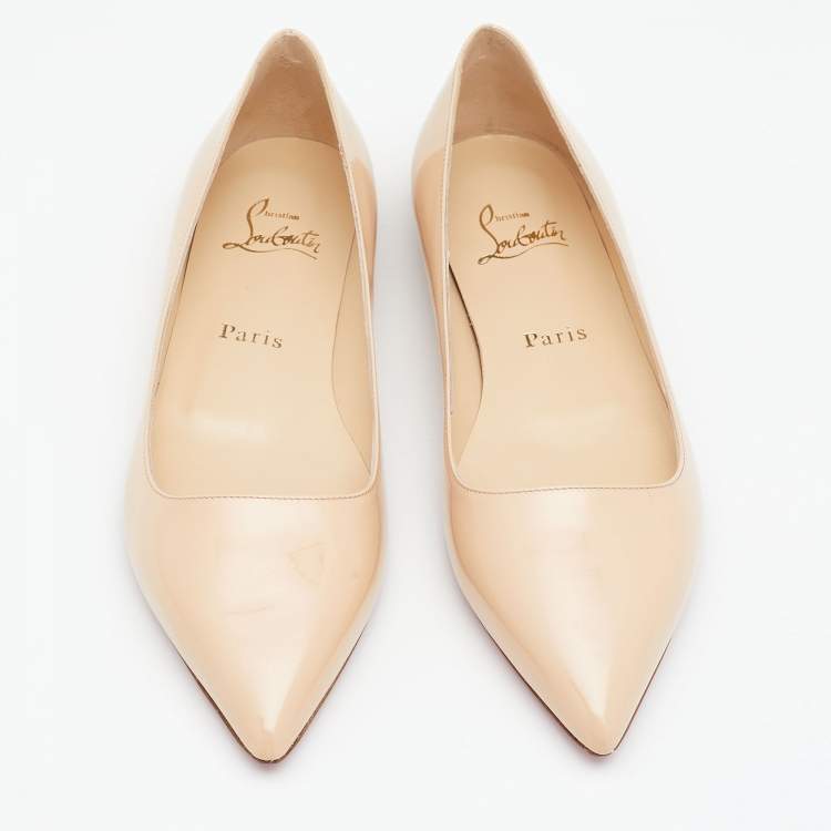 Pre Owned Christian Louboutin Beige Patent Leather Ballalla Pointed Toe Ballet Flats Size 38