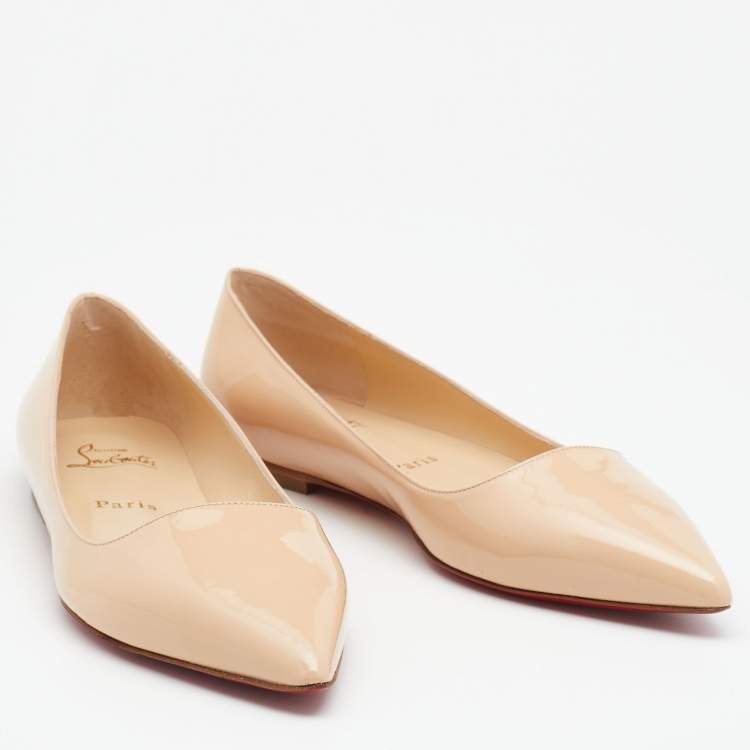 Pre Owned Christian Louboutin Beige Patent Leather Ballalla Pointed Toe Ballet Flats Size 38