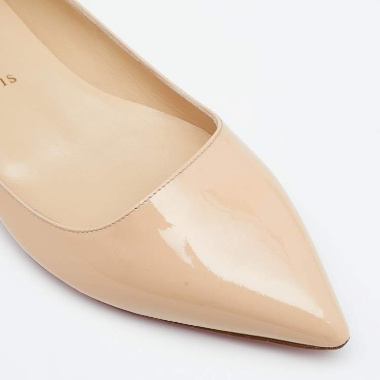 Pre Owned Christian Louboutin Beige Patent Leather Ballalla Pointed Toe Ballet Flats Size 38