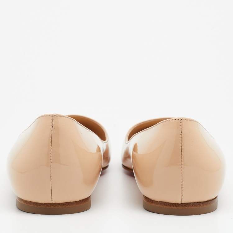Pre Owned Christian Louboutin Beige Patent Leather Ballalla Pointed Toe Ballet Flats Size 38