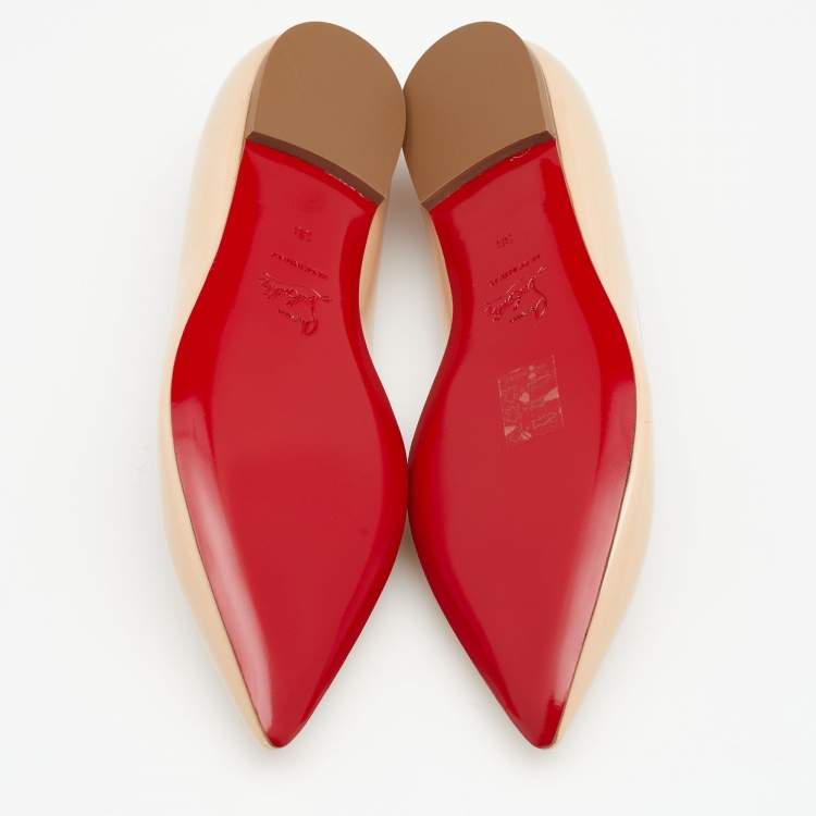 Pre Owned Christian Louboutin Beige Patent Leather Ballalla Pointed Toe Ballet Flats Size 38