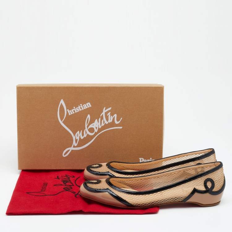 مملوكة مسبقًا Christian Louboutin Beige/Black Mesh And Patent Leather Lady Bombay Ballet Flats Size 36.5