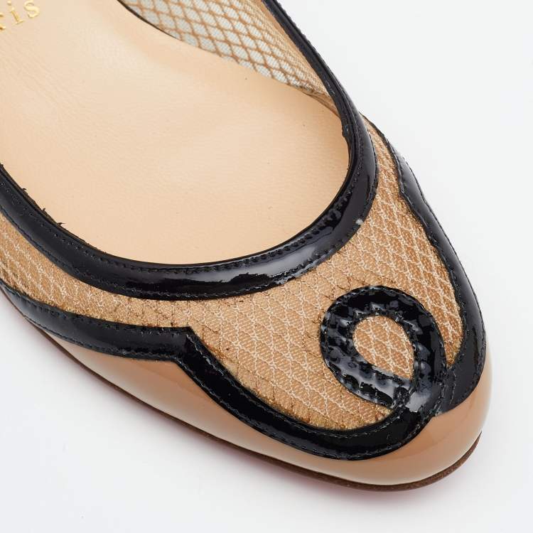 مملوكة مسبقًا Christian Louboutin Beige/Black Mesh And Patent Leather Lady Bombay Ballet Flats Size 36.5