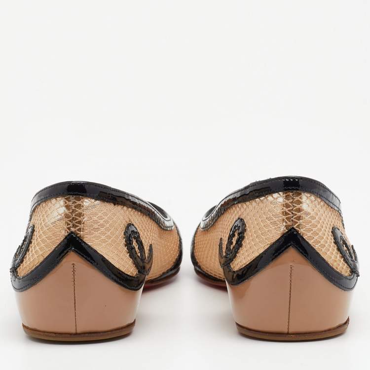 مملوكة مسبقًا Christian Louboutin Beige/Black Mesh And Patent Leather Lady Bombay Ballet Flats Size 36.5
