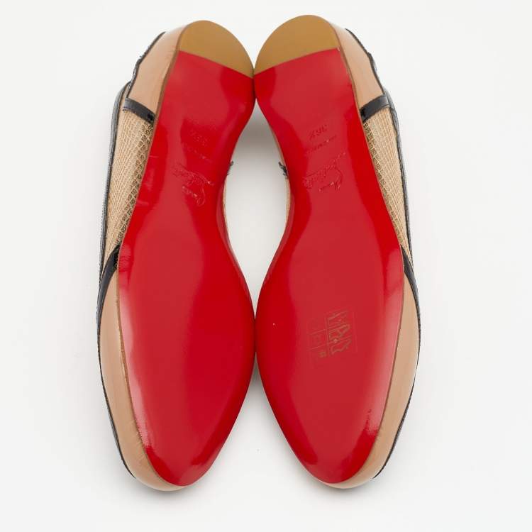مملوكة مسبقًا Christian Louboutin Beige/Black Mesh And Patent Leather Lady Bombay Ballet Flats Size 36.5