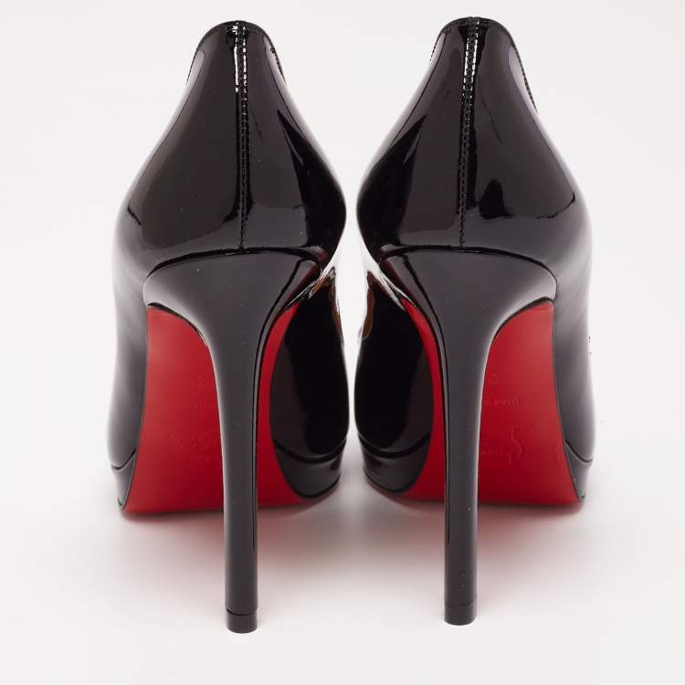 Pre Owned Christian Louboutin Black Patent Leather Pigalle Plato Pumps Size 35.5