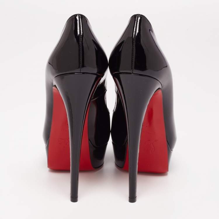 Pre Owned Christian Louboutin Black Patent Leather Lady Peep Platform Pumps Size 39