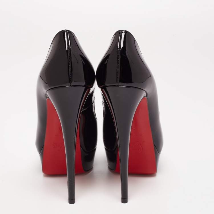 Pre Owned Christian Louboutin Black Patent Leather Lady Peep Platform Pumps Size 39
