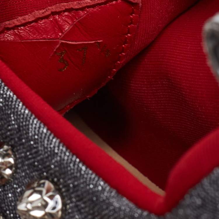 Pre Owned Christian Louboutin Silver Neoprene Spike Sock Platform Slip On Sneakers Size 37.5