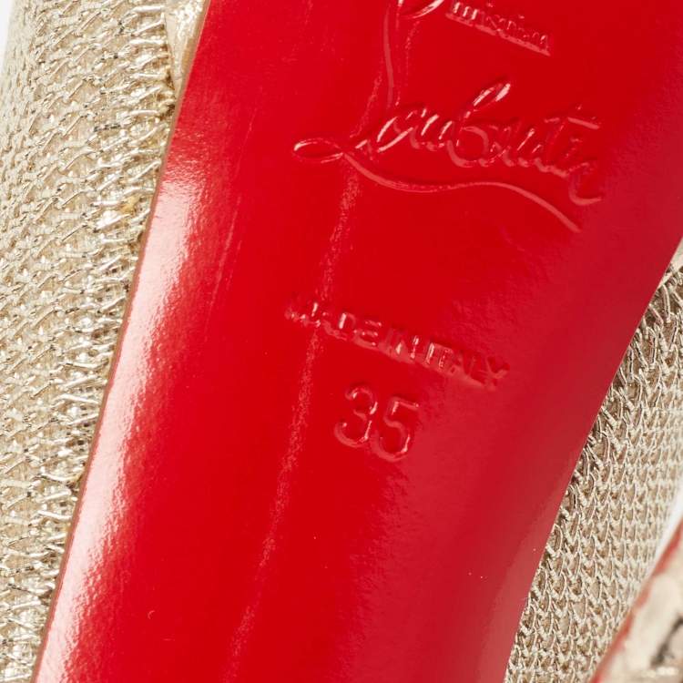 مملوكة مسبقًا Christian Louboutin Gold Laminated Leather and Mesh Empiralta Booties Size 35