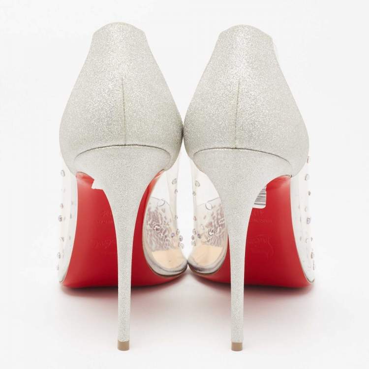 Pre Owned Christian Louboutin Silver Glitter and PVC Strass Degrastrassista Pointed-Toe Pumps Size 40.5
