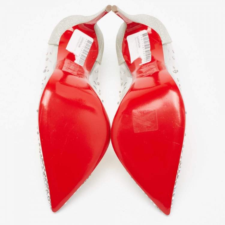 Pre Owned Christian Louboutin Silver Glitter and PVC Strass Degrastrassista Pointed-Toe Pumps Size 40.5