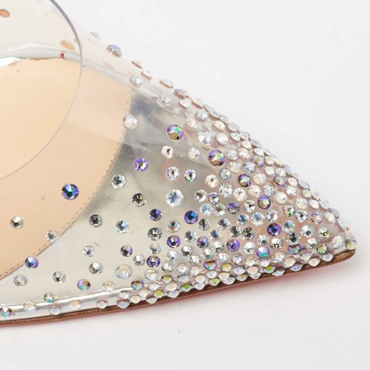 Pre Owned Christian Louboutin Silver Glitter and PVC Strass Degrastrassista Pointed-Toe Pumps Size 40.5