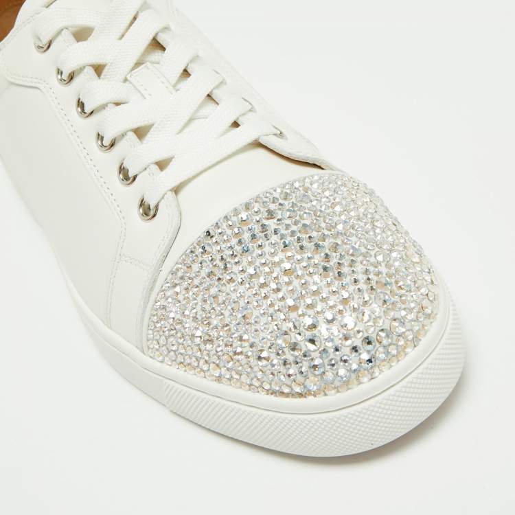 Pre Owned Christian Louboutin White Leather Gondola Strass Low Top Sneakers Size 41