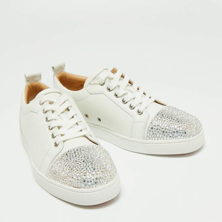Pre Owned Christian Louboutin White Leather Gondola Strass Low Top Sneakers Size 41