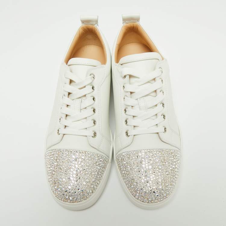Pre Owned Christian Louboutin White Leather Gondola Strass Low Top Sneakers Size 41