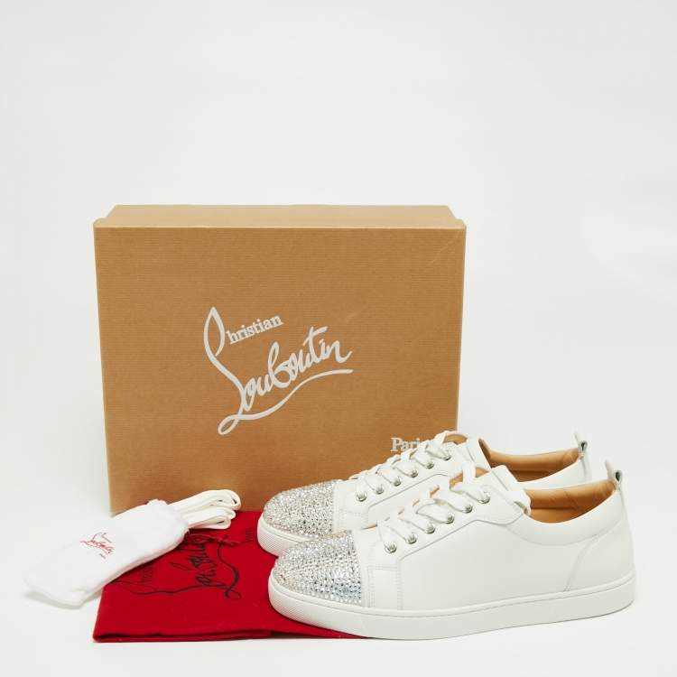 Pre Owned Christian Louboutin White Leather Gondola Strass Low Top Sneakers Size 41