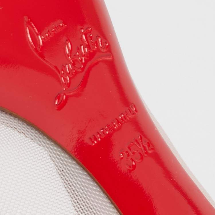 Pre Owned Christian Louboutin Light Pink Mesh, Iridescent Leather and Suede Galativi Strass Ballet Flats Size 35.5
