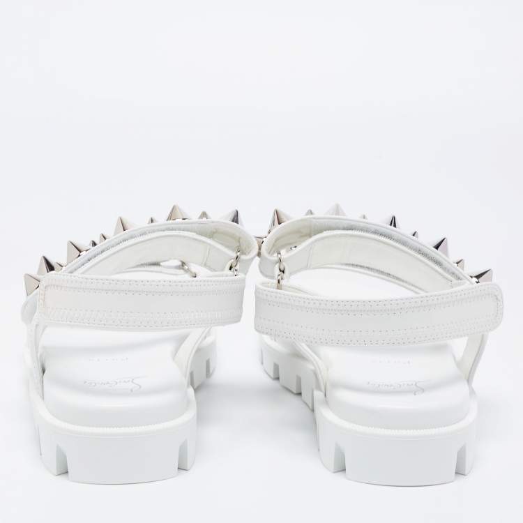 Pre Owned Christian Louboutin White Leather Spikita Cool Platform Sandals Size 37