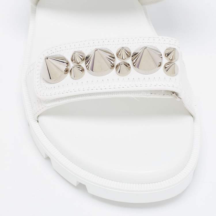 Pre Owned Christian Louboutin White Leather Spikita Cool Platform Sandals Size 37