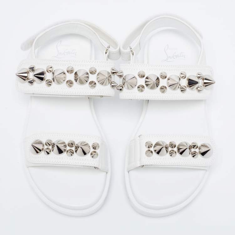 Pre Owned Christian Louboutin White Leather Spikita Cool Platform Sandals Size 37