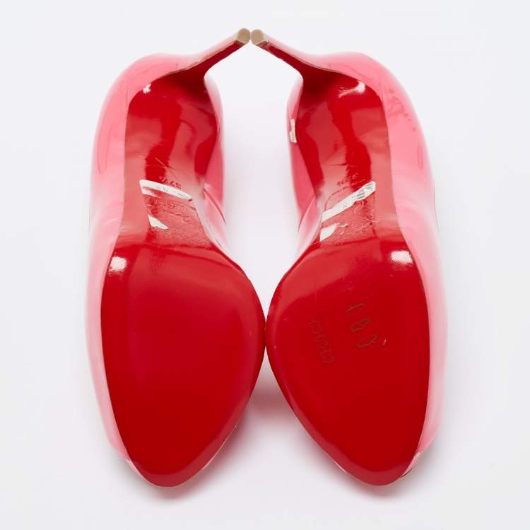 Pre Owned Christian Louboutin Pink Patent Leather New Very Prive Peep-Toe Pumps Size 37.5